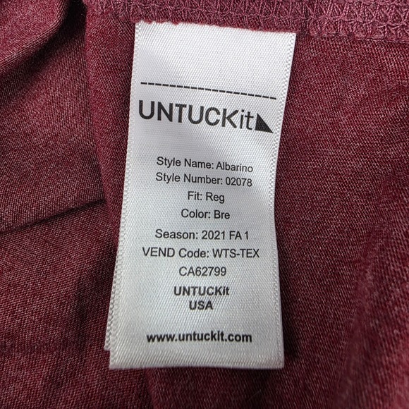 UNTUCKit Albarino Henley Shirt Mens XL Burgundy Red Long Sleeve 02078 Regular - Picture 5 of 7